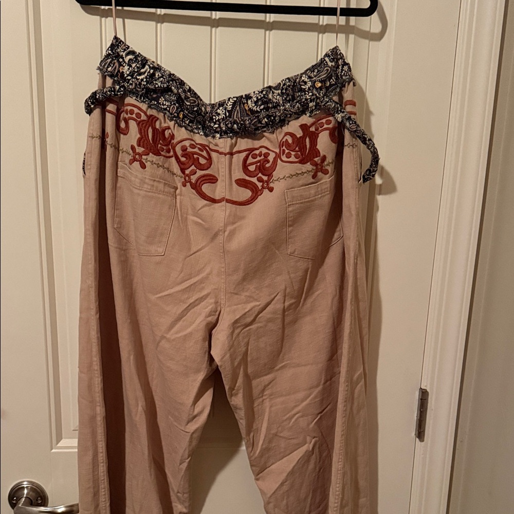Floral Embroidered Beige Pants - Picture 3 of 3